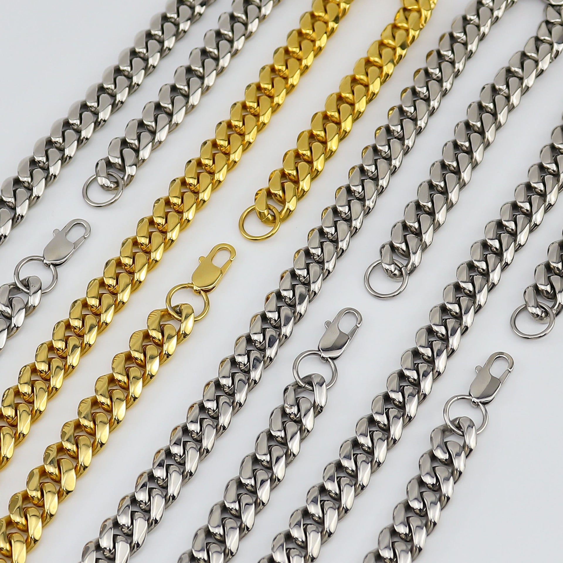 Stainless Steel Six-sided Grinding Chain Cuban Necklace Electroplating