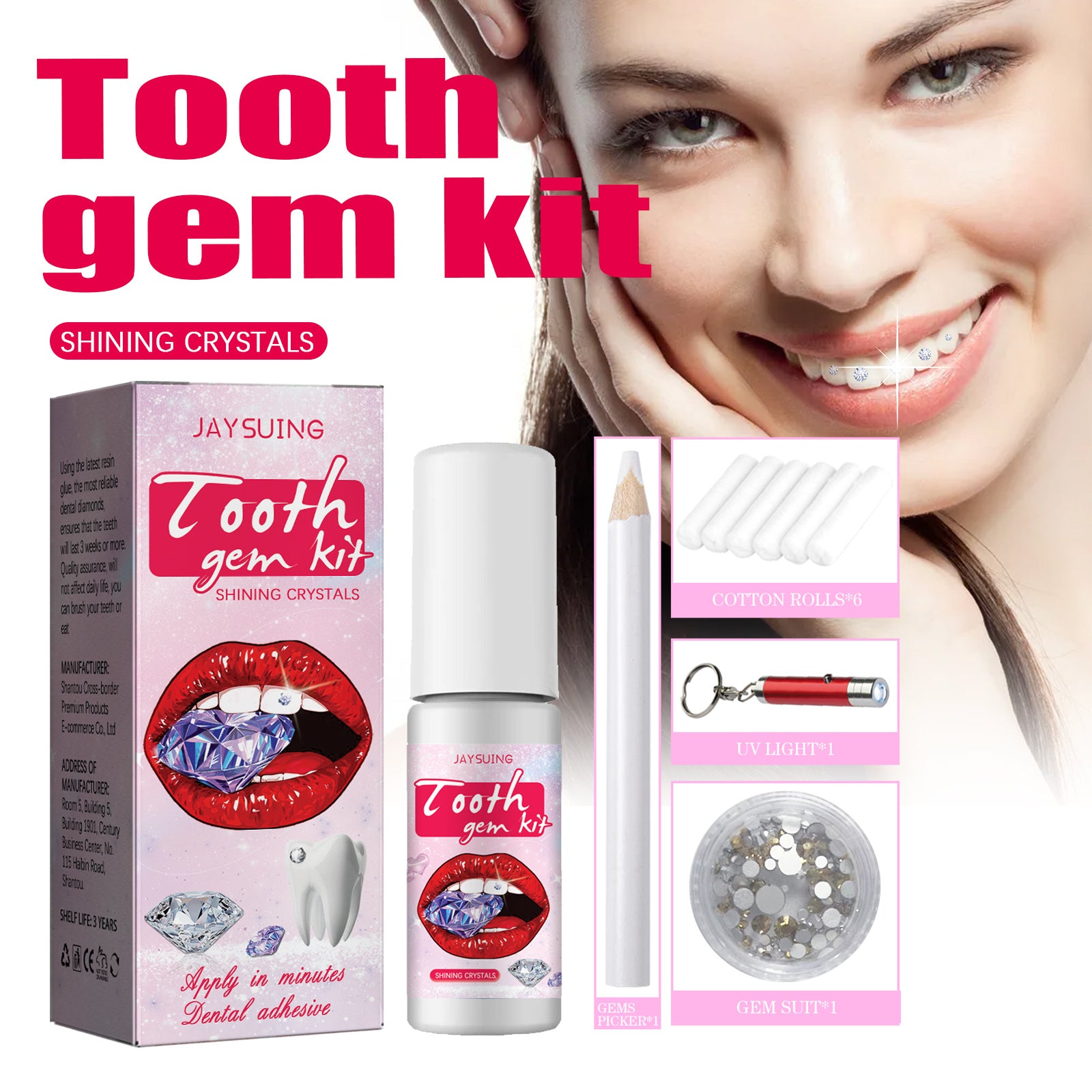 Jaysuing Tooth Gem Kit Jewelry Is Easy To Disassemble And Install, With Crystal Dental Drills And Sparkling Stickers