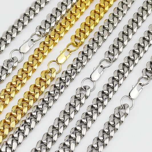 Stainless Steel Six-sided Grinding Chain Cuban Necklace Electroplating