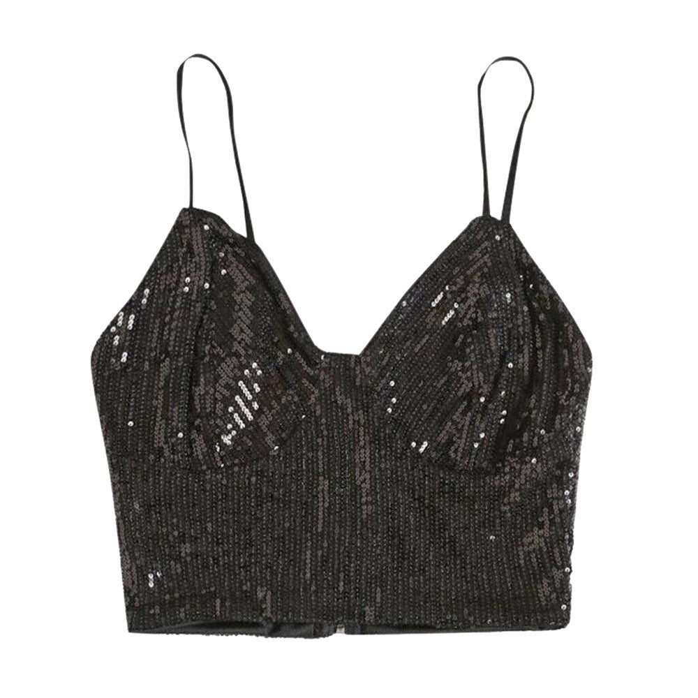 Women's Sequined Backless Sexy V-neck Strap Vest