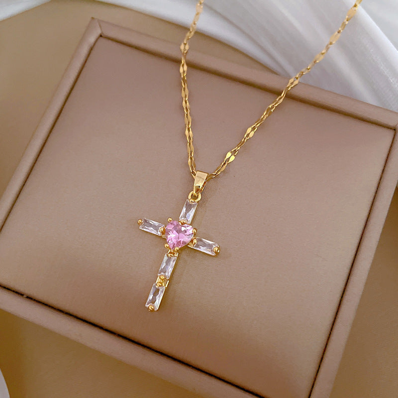 Cross Light Luxury Temperament Gorgeous Full Diamond Necklace