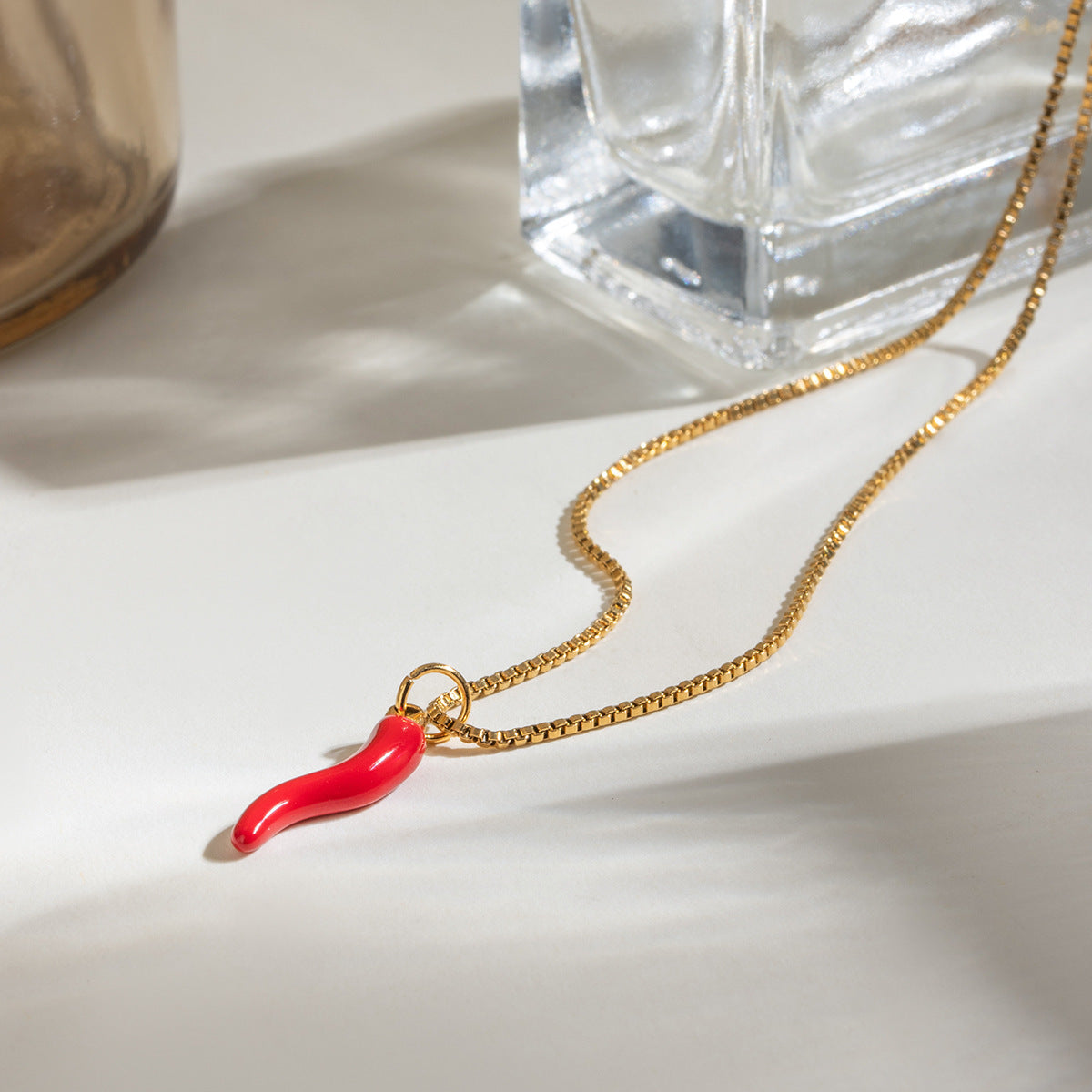 18K Gold Stainless Steel Oil Dripping Red Oil Dripping Chili Pendant