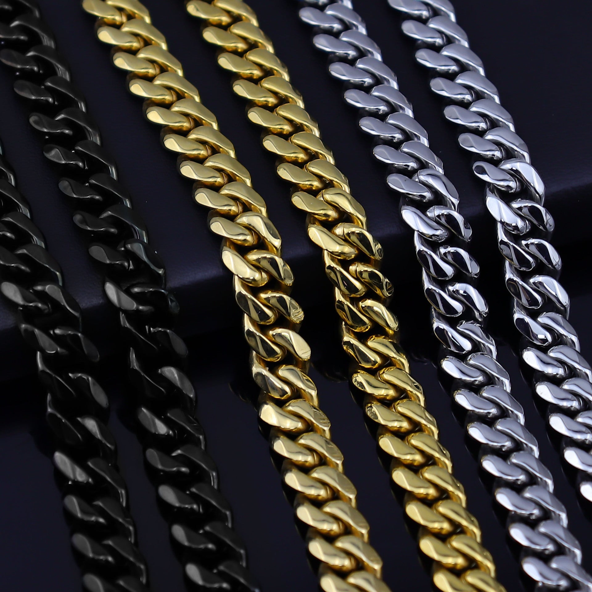 Stainless Steel Six-sided Grinding Chain Cuban Necklace Electroplating