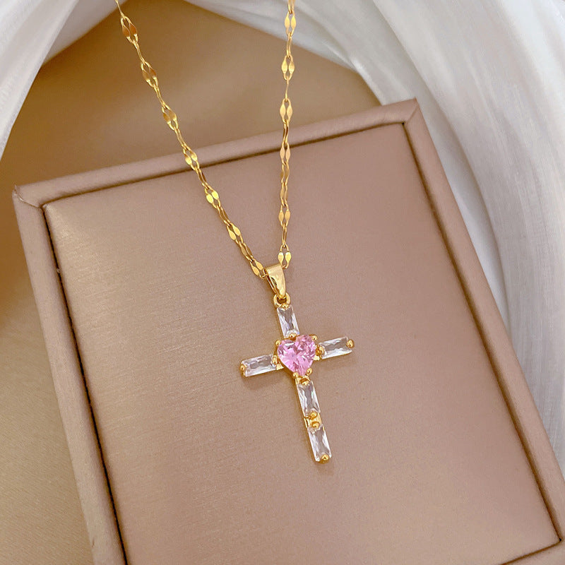 Cross Light Luxury Temperament Gorgeous Full Diamond Necklace