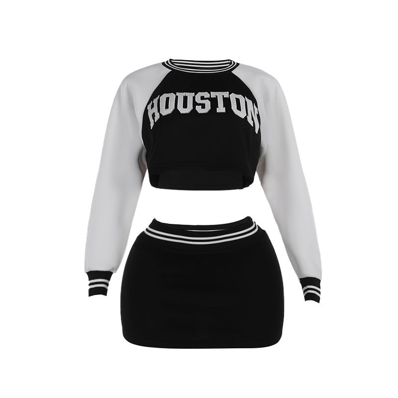 Women's Casual Slim Baseball Sweater Skirt Outfit