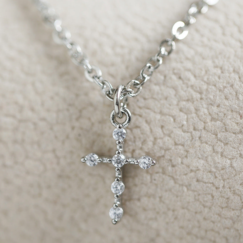 Korean Style Simple Fashion Cross Diamond Necklace